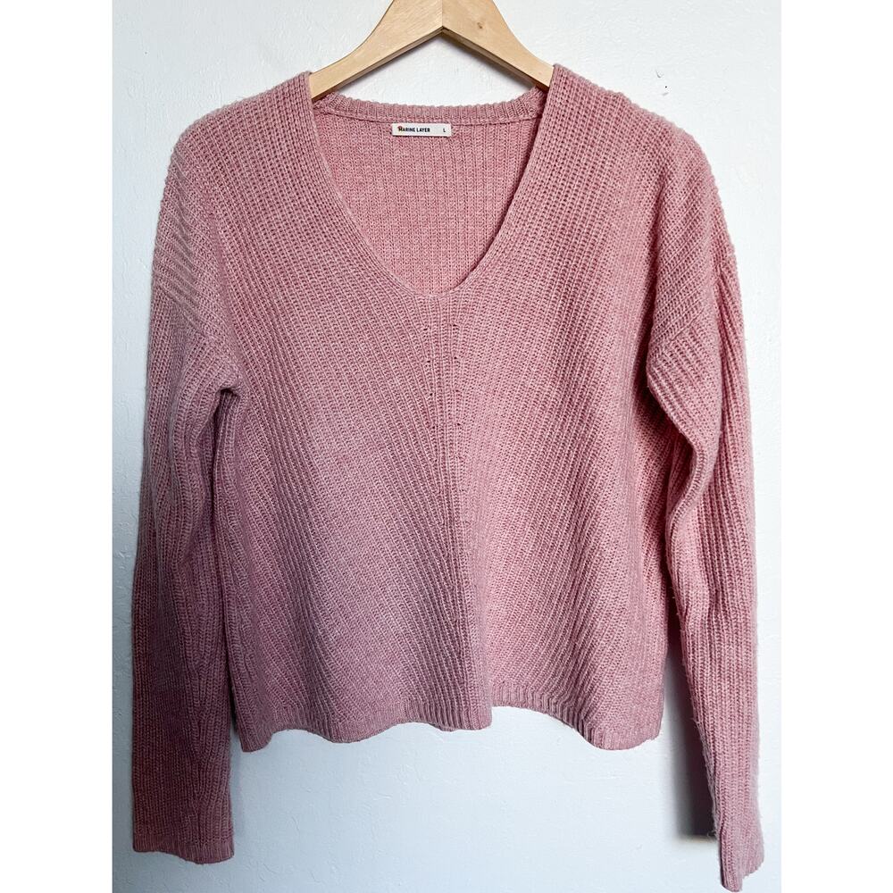 Marine Layer Blush Pink V-Neck Ribbed Knit Sweater